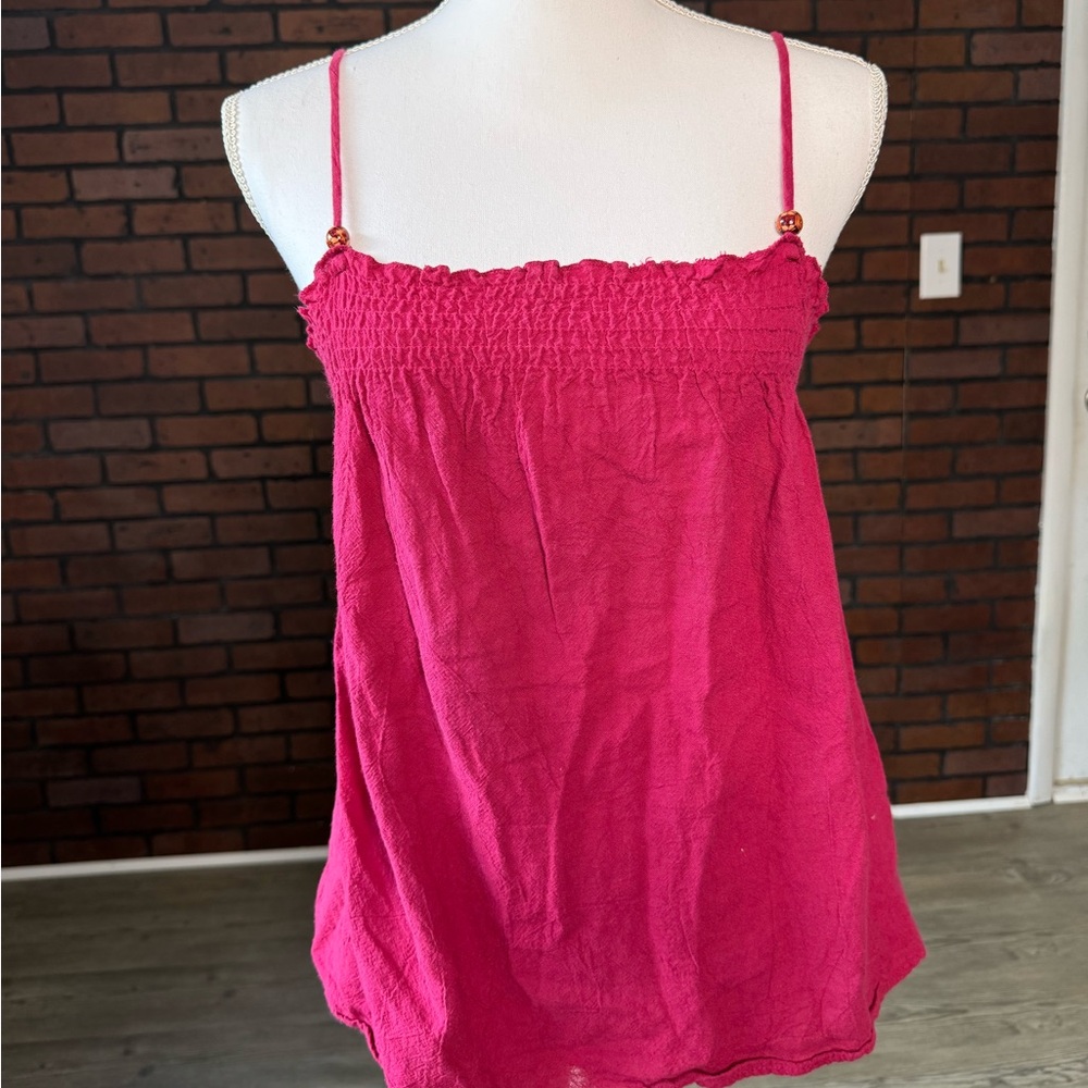 Heritage Boho Pink‎ Smocked Camisole Tank Top Spaghetti Strap Y2K